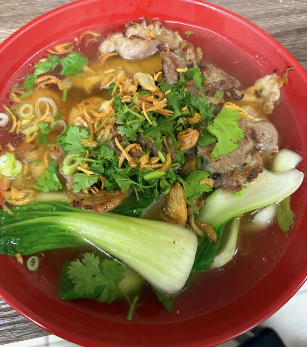 Rice & Egg Noodles Soup with BBQ Chicken, BBQ Beef, BBQ Pork or Shrimp — two choices